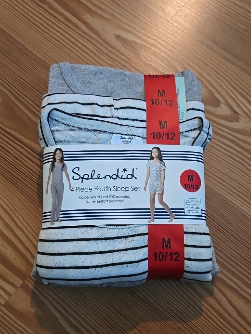 Splendid Youth 4 Piece Sleep Set - Gray/White Striped (M 10/12)